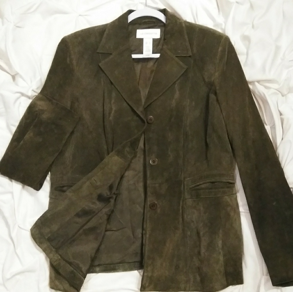 (XL) Olive Green Suede Blazer / Jacket